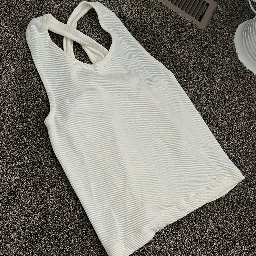 Madewell Cream Ribbed Tank Top Open Back, NWOT - Picture 2 of 7